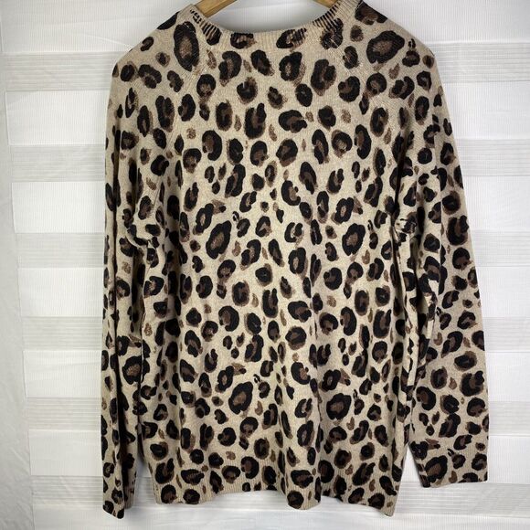 Harper Lane Leopard Print Crewneck Sweater 70% Wool 30 % Cashmere Size Large NWT - Picture 7 of 8